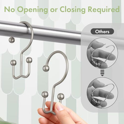 Matte Nickel Shower Curtain Hooks, 12PCS Minimalist Simple Double Shower Curtain Rings, Rust-Resistant Metal Shower Hooks Shower Curtain Hangers, Shower Rings for Bathroom Shower Rods Curtains - color: Matte Nickel, style: Minimalist - Double Hooks