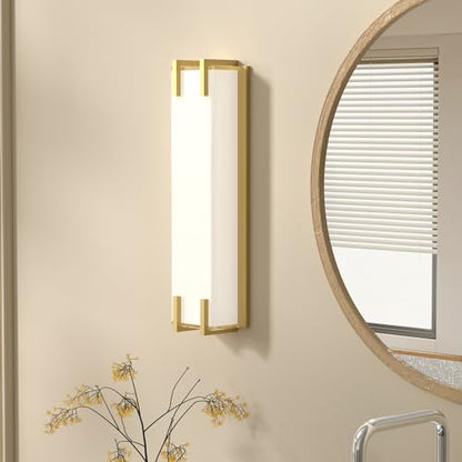 LED Bathroom Light Fixtures Over Mirror 16” Vanity Light with Milky White Lampshade 4000K Daylight Gold Bath Bar (Gold) - color: Gold, size: 16"