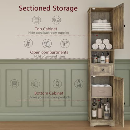Tall Bathroom Cabinet,Storage Cabinet with 5 Shelves & 1 Drawer, with Adjustable Shelve, for Bathroom, Kitchen, Entryway, Living Room (Gray) - color: Grey