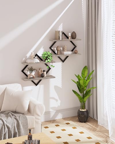 CHOEZON Floating Shelves for Wall, Set of 2 Wall Mounted Shelves, 2-Tier Hanging Shelves, for Living Room, Bedroom, Kitchen, Office, Study, Greige TBJ01P2BG - color: Greige + Black