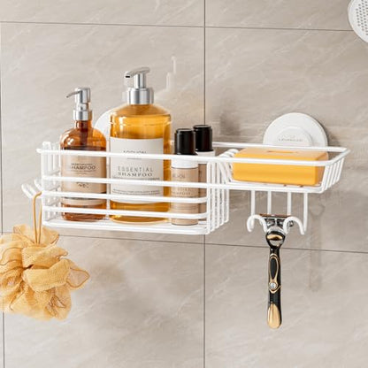 Shower Caddy Suction Cup, Heavy Duty Bathroom Organizer | Shower Organizer for Inside Shower with Hooks & Soap holder, NO-Drilling Bathroom shelves-White - color: 1 × White