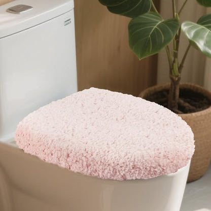 Soft Microfiber Toilet Lid Cover 17.5" x 15" Machine Washable | Solid Toilet Seat Cover Adjustable Rubber Backing Fits Most 16 -17.5" L x 14-16" W Round Oblong and Elongated Toilet Seat - color: Light Pink
