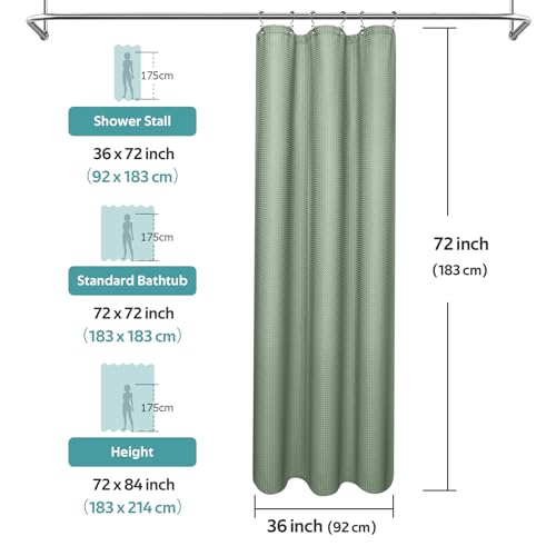 3 in 1 Shower Curtain Set, Waffle Shower Curtain and Liner Set with 6 Double Sided Shower Curtain Hooks, 258GSM Luxury Weighted Cloth Shower Curtain for Shower Stall, 36 W x 72 H, Sage Green - color: Sage Green, size: 36"W x 72"L (Pack of 1)