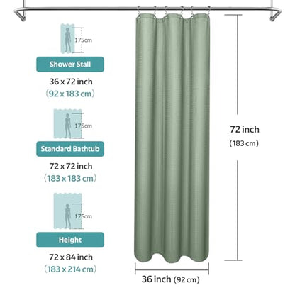 3 in 1 Shower Curtain Set, Waffle Shower Curtain and Liner Set with 6 Double Sided Shower Curtain Hooks, 258GSM Luxury Weighted Cloth Shower Curtain for Shower Stall, 36 W x 72 H, Sage Green - color: Sage Green, size: 36"W x 72"L (Pack of 1)
