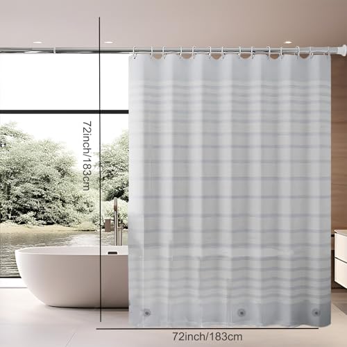 TIKABC Shower Curtain Liner, 4G PEVA Shower Liner, Plastic Waterproof Shower Curtains, 72x72 inch with Grommet Holes 3 Magnetic Weights - color: Horizontal Stripe