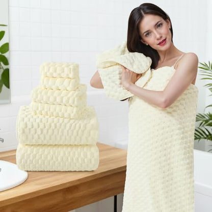 REDKISS Cream Microfiber Towels-35x70 Inches Oversized Bath Sheets, Extra Large Bath Towels Set, Super Soft Quick Dry Lint Free Absorbent Waffle Microfiber Shower Towels, 6 Pack - color: Beige 06, size: 6 Pack Large Towel Set