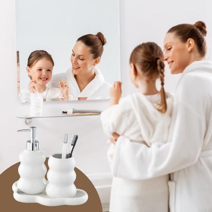 3-Piece White Ceramic Bathroom Accessories Set with Tray, Lotion Dispenser, and Tumbler for a Luxurious Bath Experience - color: White