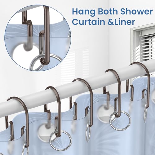 Bronze Shower Curtain Hooks Rings，Double Sided Shower Curtain Hooks Rust Proof，12 pcs Shower Hooks for Inside Shower，Smooth Sliding Anti-Drop Double Shower Rings for Curtain - color: Bronze