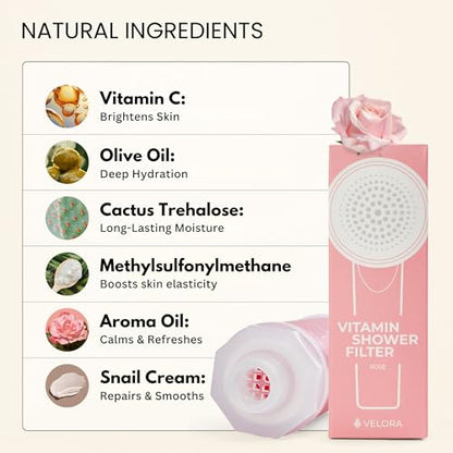 Vitamin C Shower Filter and Water Softener for Hard Water - Aromatherapy Shower Head Attachment - Universal Fit, Easy to Install - Reduces Dry Itchy Skin and Nourish Hair - Rose-Scented - style: Rose