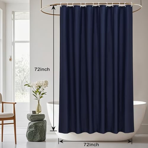 AooHome Standard 72x72 inch Shower Curtain Liner, Durable Polyester Solid Color Shower Curtain with Hooks, Weighted Hem, Waterproof, Navy Blue - color: Navy Blue, size: 72"W x 72"L (Pack of 1)