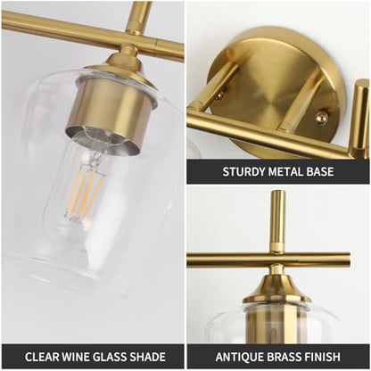 foucasal Bathroom Light Fixtures 4-Light Gold Bathroom Vanity Light | Win Glass Clear Shade, Modern Wall Lights for Bathroom Bedroom Hallway Living Room (Gold, 4-Light) - color: Gold & Clear E26, size: 4-light