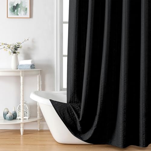 Aiyufeng Moga Extra Long Black Shower Curtain 96 Inch Long, Embossed Texture Fabric Bathroom Shower Curtain, Large Hotel Bath Curtain with 12 Holes, 72Wx96H, Black - color: Black, size: 72"W x 96"L (Pack of 1)