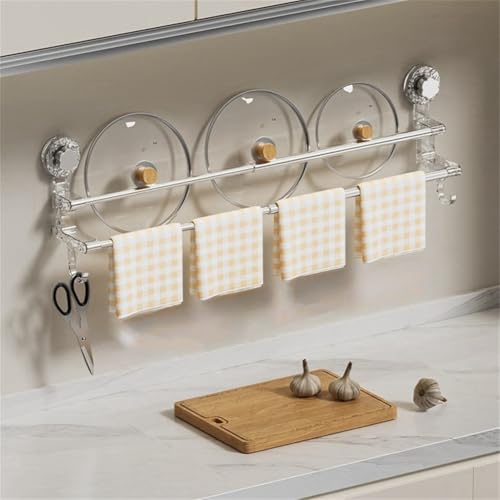 Adjustable Suction Cup Towel Bar, 19-31 Inch Double Towel Rack for Shower Bathroom, No Drill Removable Wall Mount Holder for Tiles Glass Mirror, Strong Grip Stainless Steel and PC(Gray)