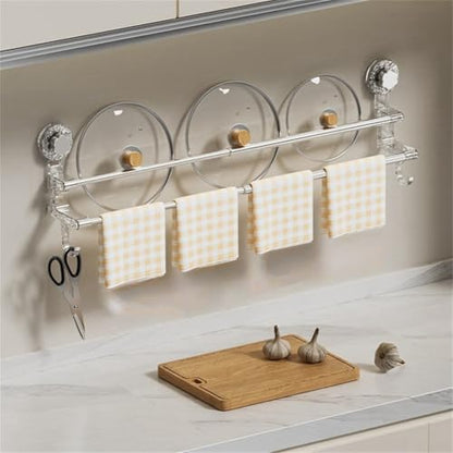 Adjustable Suction Cup Towel Bar, 19-31 Inch Double Towel Rack for Shower Bathroom, No Drill Removable Wall Mount Holder for Tiles Glass Mirror, Strong Grip Stainless Steel and PC(Gray)