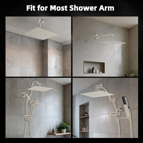 Hibbent All Metal 12 Inch Shower Head, High Pressure Stainless Steel Rain Showerheads, Ultra-thin Bathroom Rainfall Showerhead, Adjustable Brass Ball Joint, Silicone Nozzles, Brushed Nickel - color: Brushed Nickel, size: 12 Inch