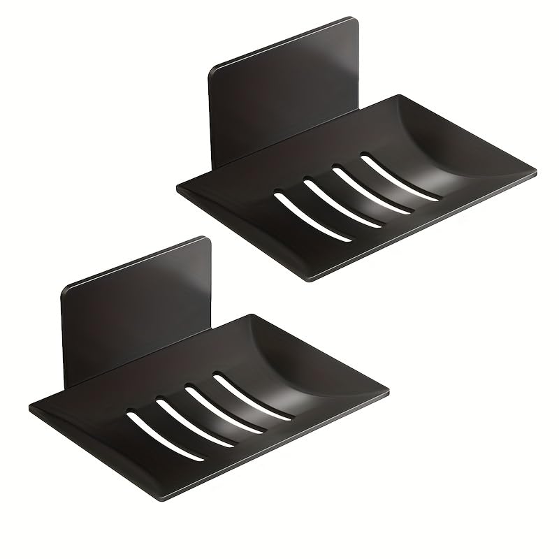 2 Pack No Drill Self Draining Wall Mounted Adhesive Carbon Steel Soap Dish Shower Soap Holder Bathroom Tray