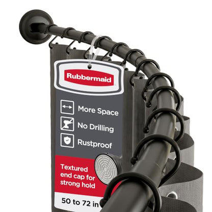 Rubbermaid Curved Shower Curtain Rod, No Drill, 50-72 Inches Adjustable Tension Shower Rod for Bathroom, Non-Slip, No Rust, Matte Black - color: Black