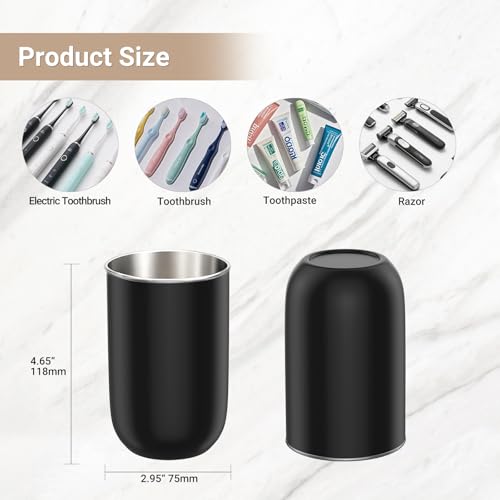 Unbreakable Stainless Steel Toothbrush Holder Tumbler Cup for Bathroom 13oz | Reusable Kids Bathroom Tumbler Cup & Tooth Brush Holder, Mens Countertop Toothpaste Organizer Storage Set, Black 2 Pack - color: Black