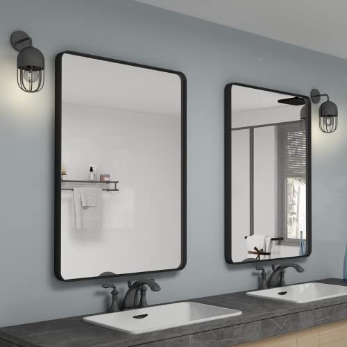 2 Pack of 24x36 Inch Black Metal Framed Bathrrom Mirror | Black Matte Bathroom Vanity Mirror, Rounded Rectangle, Anti-Rust, Hangs Horizontally or Vertically - color: Black, size: 24x36(2Pack)