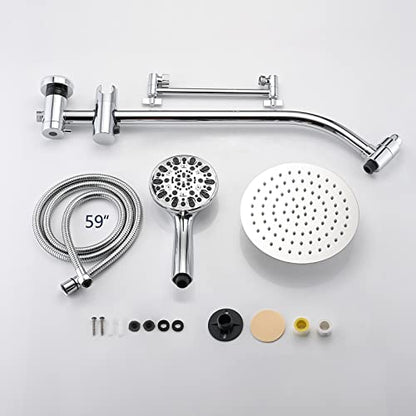 Rainfall 8 Inch Round Shower Head with High Pressure Handheld Spray Combo, Drill-Free Slide Bar with Adjustable Shower Extension Arm, 3-Way Low Diverter for Easy Reach, 5Ft Hose- Chrome - color: Chrome