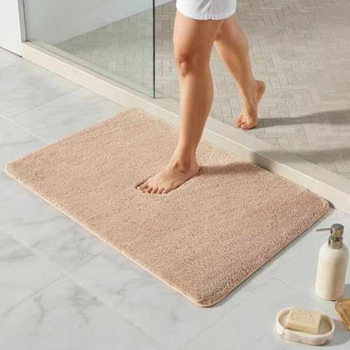 TYUU Beige Bathroom Rugs, Ultra Soft Bath Rugs Non Slip Washable, Super Absorbent Quick Dry Bath Mat with Rubber Backing for Bathroom Floor, Shower, or Sink, Beige 20" x 30" - color: Beige, size: 20" x 30"