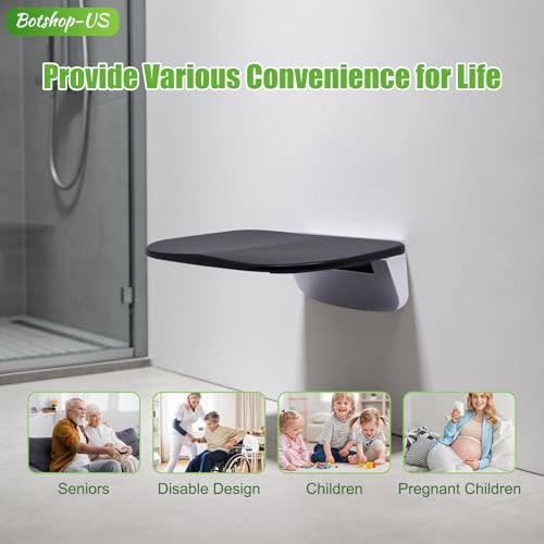 Folding Shower Seat Wall Mounted Show Seat for Adults Foldable Shower Bench Shower Seat Stool for Inside Shower Fold Up Bathroom Stool Floating Shower Seat Chair, 440lbs Capacity