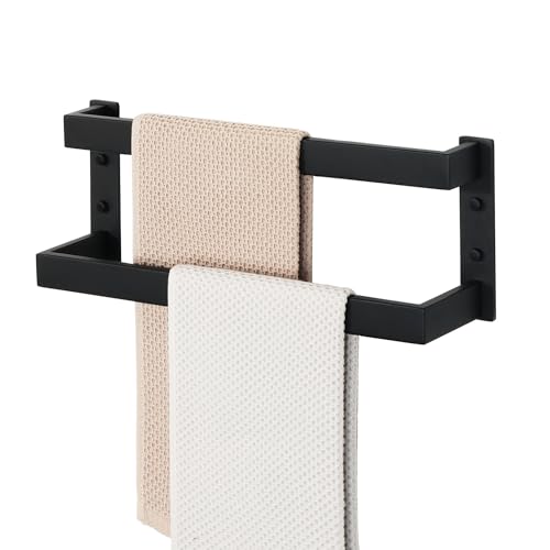 Alise Double Towel Bar, 16" Double Towel Racks for Bathroom, Matte Black | Bathroom Towel Rack Wall Mounted, 3.54" Wide Faster Drying, Ladder Design, SUS304 Stainless Steel - color: Matte Black, size: 16-inch