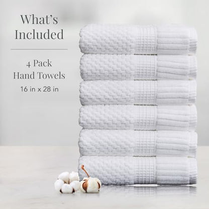 NY Loft 100% Cotton 6-Pack Hand Towel Set | White | Oeko-TEX | Quick-Dry | Six 16" x 28" Hand Towels | Super Absorbent | Designer-Styled Texture - color: Bright White, size: Hand Towel (6 Pack)