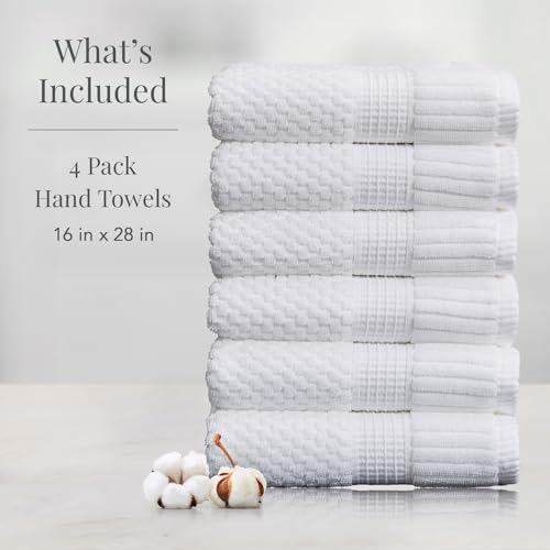 NY Loft 100% Cotton 6-Pack Hand Towel Set | White | Oeko-TEX | Quick-Dry | Six 16" x 28" Hand Towels | Super Absorbent | Designer-Styled Texture - color: Bright White, size: Hand Towel (6 Pack)