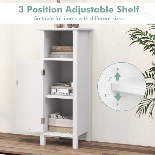 COSTWAY Bathroom Storage Cabinet, Freestanding Narrow Storage Organizer with Open Shelf & Adjustable Shelf, Small Slim Floor Cabinet for Bathroom, Living Room, Entryway, Office, White | with Open Shelf & Adjustable Shelf, Small Slim Floor Cabinet for Bath