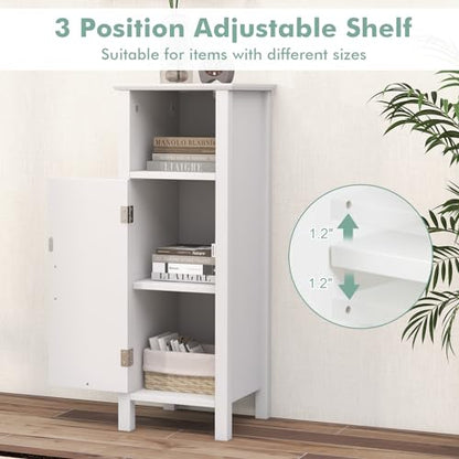 COSTWAY Bathroom Storage Cabinet, Freestanding Narrow Storage Organizer with Open Shelf & Adjustable Shelf, Small Slim Floor Cabinet for Bathroom, Living Room, Entryway, Office, White | with Open Shelf & Adjustable Shelf, Small Slim Floor Cabinet for Bath