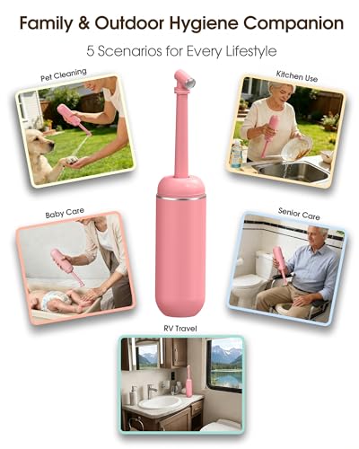 Portable Bidet for Travel & Camping - Manual Squeeze Peri Bottle Handheld | 3 Leak-Proof Seals | BPA-Free | Feminine Hygiene Care Postpartum | Extendable Sprayer with Nozzle for Men&Women-Pink - color: Pink