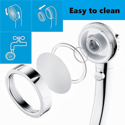 3-Setting Detachable Shower Head, Chrome Finish | High Pressure Water Saving, ON/OFF Switch, 3 Spray Modes, Interface G1/2 (0.8 inches)