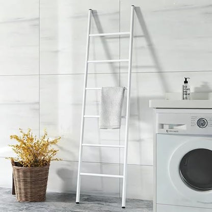 6-Tier Blanket Ladder 68 Inch Wall-Leaning Towel Rack for Living Room and Bedroom, Easy Assembly - White - color: White