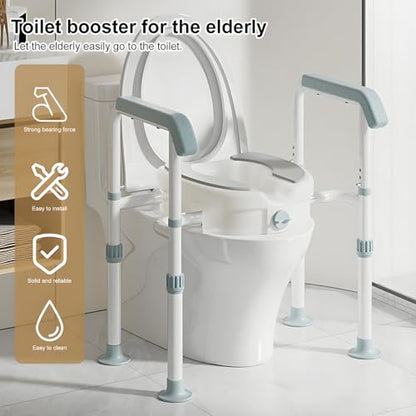Raised Toilet Seat with Handles,Toilet Seat Riser for Seniors with Adjustable Padded Arm Handicap Elevated Toilet Safety Seat for Standard or Elongated Commode for Elderly Pregnant White