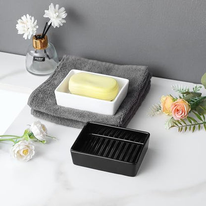 Black Rectangle Soap Dish - Modern Ceramic Hand Soap Holder Non-Slip Bar Soap Holder Soap Tray for Bathroom, Kitchen Sink, Shower, Countertop, Easy to Clean - color: Black