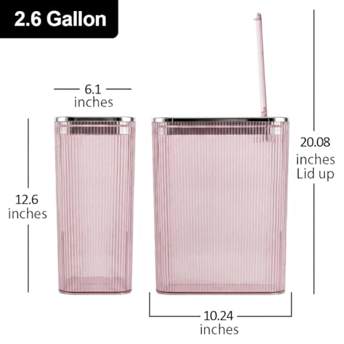 2-Pack Bathroom Trash Can with Lid – 2.6 Gallon / 10L Clear Waste Basket with Pop-Up Lid & Bag Ring – Slim Plastic Garbage Can for Bathroom, Bedroom, Office – Colorful Small Trash Can, Purple Pink - color: Pink