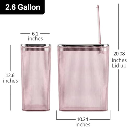 2-Pack Bathroom Trash Can with Lid – 2.6 Gallon / 10L Clear Waste Basket with Pop-Up Lid & Bag Ring – Slim Plastic Garbage Can for Bathroom, Bedroom, Office – Colorful Small Trash Can, Purple Pink - color: Pink