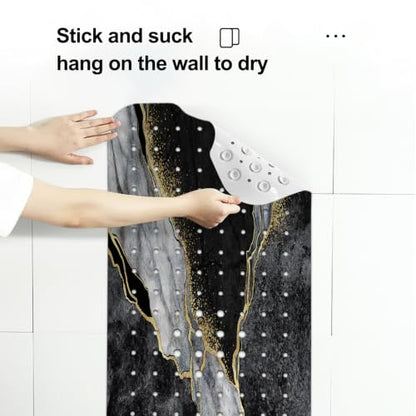 LNOND Marble Bath Tub Mat Non Slip, Extra Long 40 X 16 Inch Anti Slip Mat for Bathtub, Black Grey Luxury Marble Shower Mat with Drain Holes and Suction Cups, Machine Washable - color: Blue Luxury Marble
