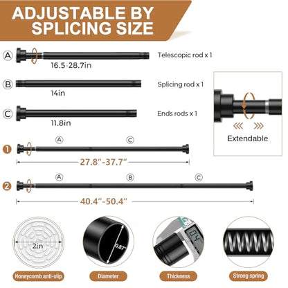 Black Spring Tension Rod 28-50In 2PCS,No Drill Non-Slip Curtain Rod | No-drilling Spring Loaded Curtain Rod, Non-slip Non-Rust Extendable Rod for Windows and Bathroom - color: Black-2PCS, size: 28"-50"