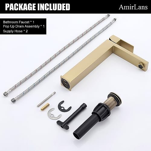 Brushed Gold Vessel Sink Faucet, Tall Bathroom Sink Faucet | Stainless Steel Single Hole Gold Bathroom Faucet, Single Handle Tall Vanity Faucet with Pop Up Drain - color: Brushed Gold, size: Tall