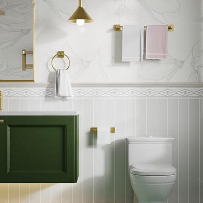 RUACQ 3 Pieces Bathroom Hardware Set, SUS 304 Stainless Steel Toilet Paper Holder, Towel Ring, 18-inch Towel Bar Set, Wall Mounted, Heavy Duty (Brushed Gold) - color: Brushed Gold, size: 3pcs