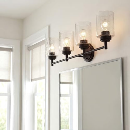Kichler Winslow 30" Vanity Light in Olde Bronze®, 4-Light Transitional Bathroom Light with Clear Seeded Glass. (30" W x 9.25" H), 45887OZ - color: Old Bronze, size: 30"