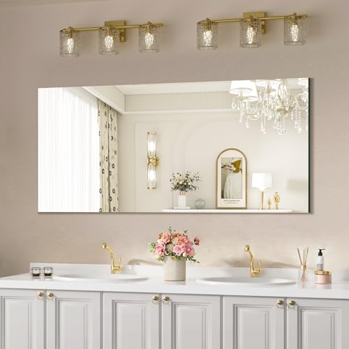 Bathroom Vanity Mirror 60"x28" Frameless Wall Mirror Shatterproof | Modern Wall Mount Vanity Mirror, Hangs Horizontally or Vertically, for Over Sink, Living Room, Bedroom, Upgraded Packing - size: 60"L x 28"W