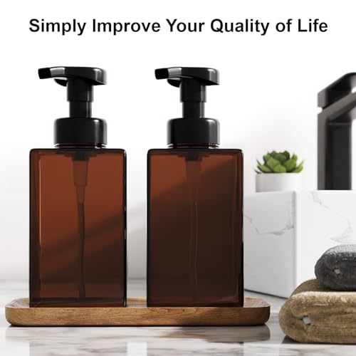 Kzeirm Amber Foaming Soap Dispenser, Refillable Foam Hand Soap Dispenser, Set of 2 Empty Foamer Pump Bottle, Brown Foaming Dispenser Bottles with Black Pump - color: Amber