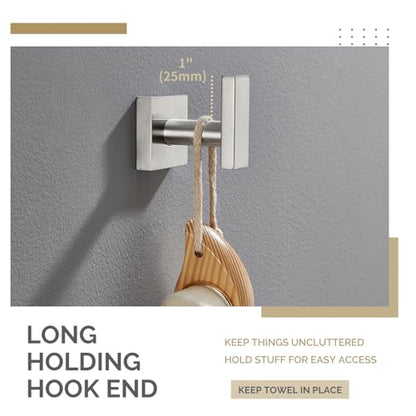 Angle Simple Towel Hook Brushed Nickel, Robe Coat Hand Towel Holder | Rustproof SUS304 Stainless Steel, Square Hook for Bathroom Shower Closet, Solid and Heavy Duty, Screws Mounted - color: Brushed Nickel