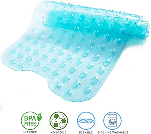Tree Bud Bathtub Mats for Shower Tub Non-Slip Bath Mat 39 x 16 Inch Extra Long Shower Mat, Bath Tub Mat for Bathroom with Machine Washable, BPA Free for Kids (Clear Aqua) - color: Clear Aqua