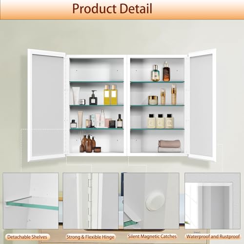 Medicine Cabinet with Mirror, 32x26 Inch Bathroom Mirrored Cabinet with Double Doors, Extra Storage Space, Bevel Mirror Wall Cabinet, Recessed or Surface Mount - style: CS5004A-3226