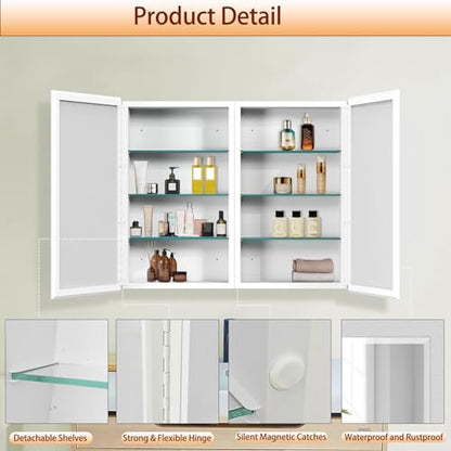 Medicine Cabinet with Mirror, 32x26 Inch Bathroom Mirrored Cabinet with Double Doors, Extra Storage Space, Bevel Mirror Wall Cabinet, Recessed or Surface Mount - style: CS5004A-3226