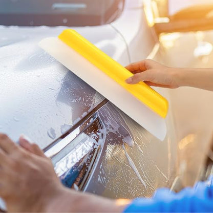 2 Pack 14 Inch Car Drying Squeegee Yellow Longer Silicone Water Squeegee Window Shower Blade Automotive Squeegees Flexible Auto T-bar Rubber Squeegees for Car Windshield Glass Bathroom Wash Tool - color: Yellow